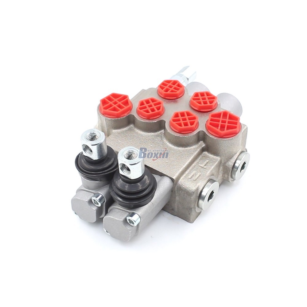 Válvula hidráulica monobloque con accionamiento manual de 2 carretes, caudal de 10,5 GPM