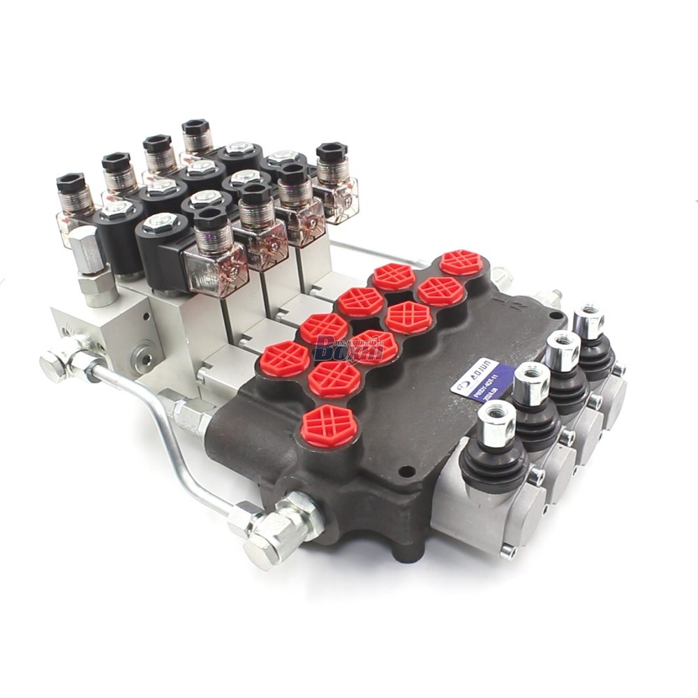 High Flow 21.2 GPM P80 Monoblock 4 Spool Directional Valve Electro-hydraulic